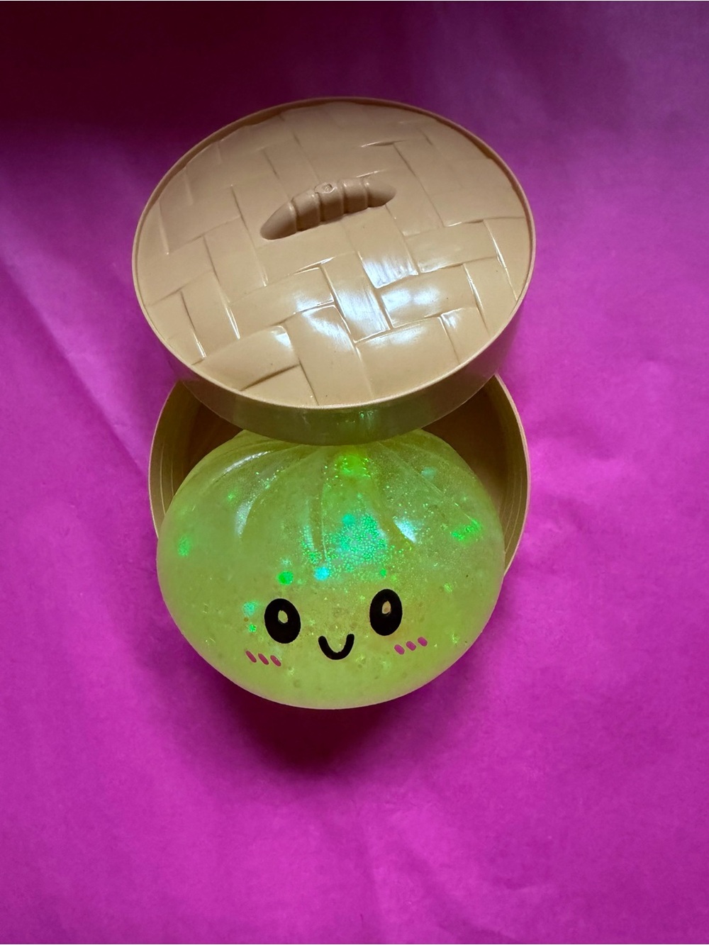 Yellow Sparkly Squishy Dumpling in Basket Kawaii